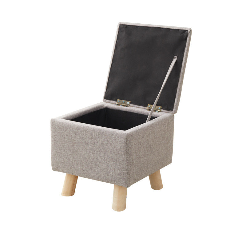 Modern Ottoman Solid Color Square Storage Cotton Linen Fade Resistant Ottoman