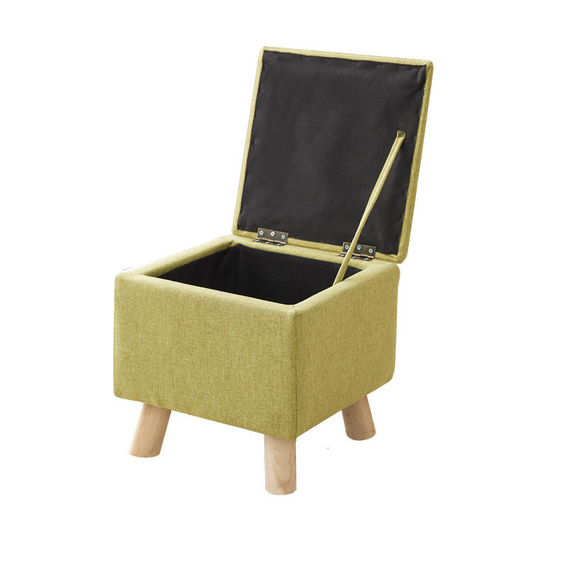 Modern Ottoman Solid Color Square Storage Cotton Linen Fade Resistant Ottoman