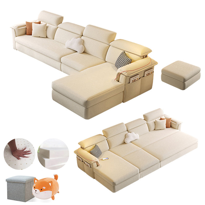 Scandinavian Fabric Sofa Bed Cushion Back Flared Arms with Storage Sleeper Sofa