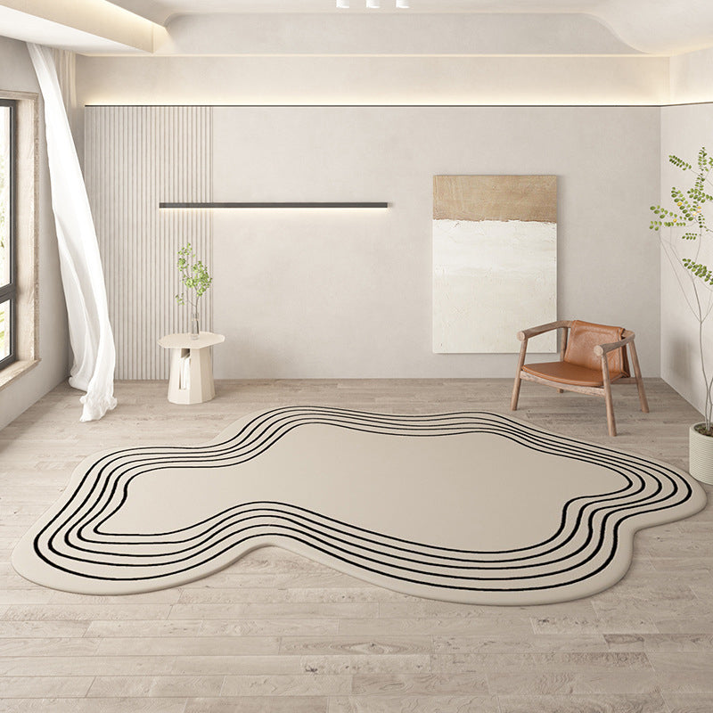 Beige Modern Rug Polyester Irregularity Line Rug Washable Rug for Drawing Room