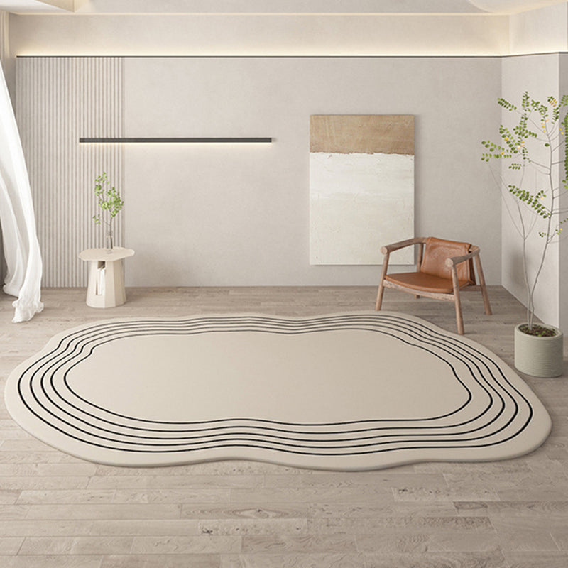 Beige Modern Rug Polyester Irregularity Line Rug Washable Rug for Drawing Room