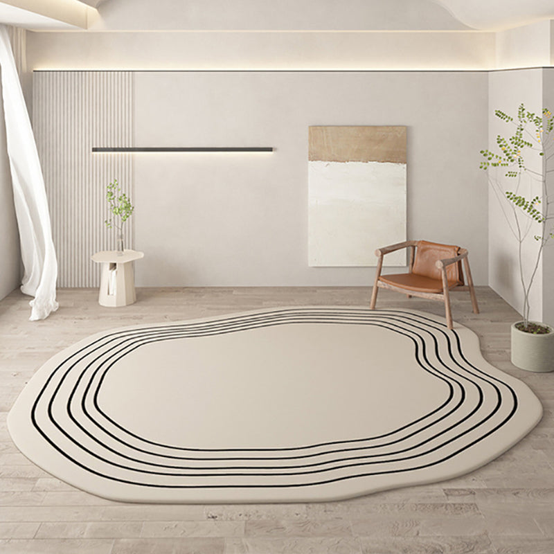 Beige Modern Rug Polyester Irregularity Line Rug Washable Rug for Drawing Room