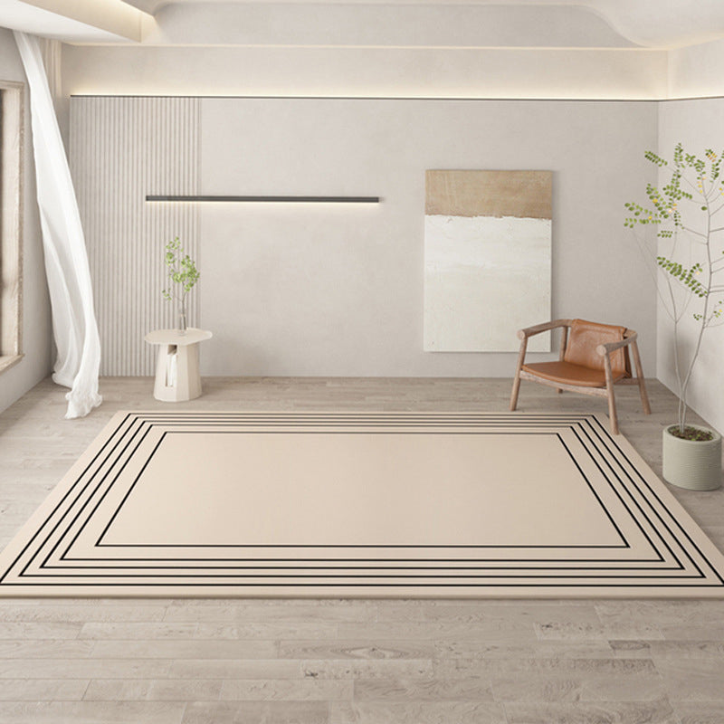 Beige Modern Rug Polyester Irregularity Line Rug Washable Rug for Drawing Room