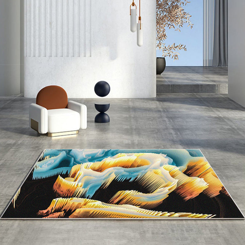 Brown Abstract Pattern Rug Polyester Modern Rug Washable Rug for Living Room