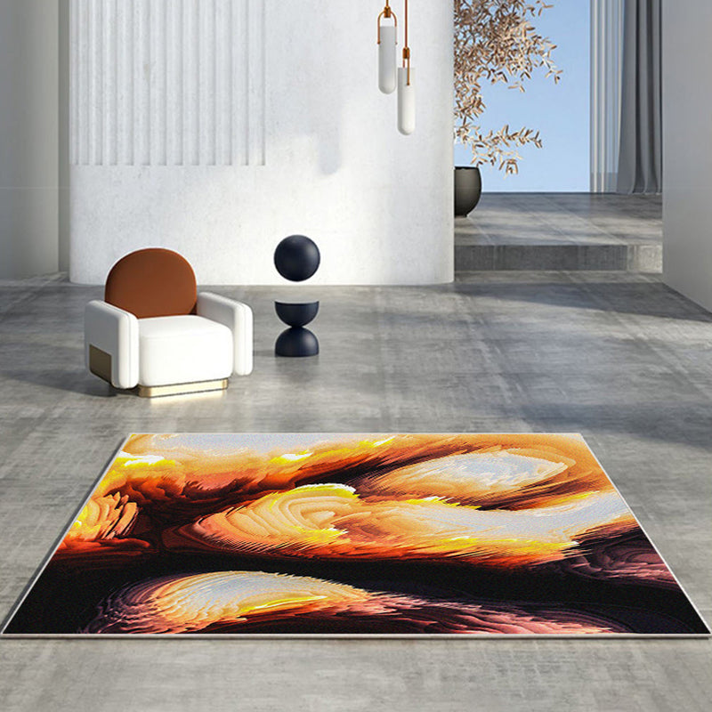 Brown Abstract Pattern Rug Polyester Modern Rug Washable Rug for Living Room