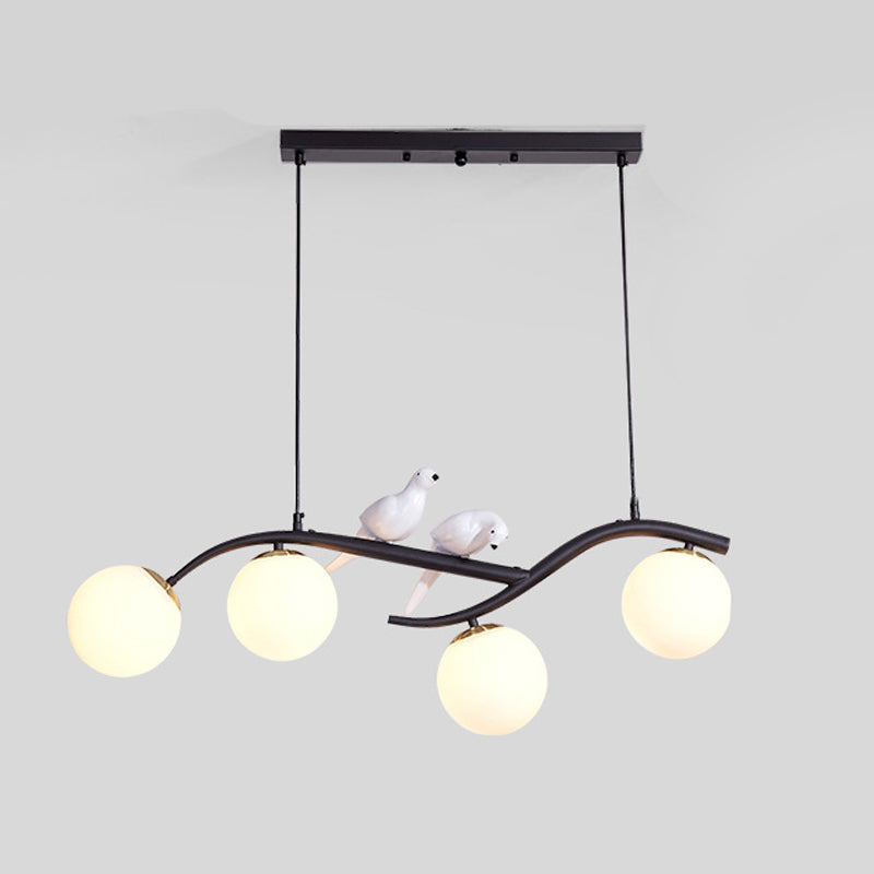 4-Lights Island Light Modern Style Island Hanging Light with Glass Shade for Living Room