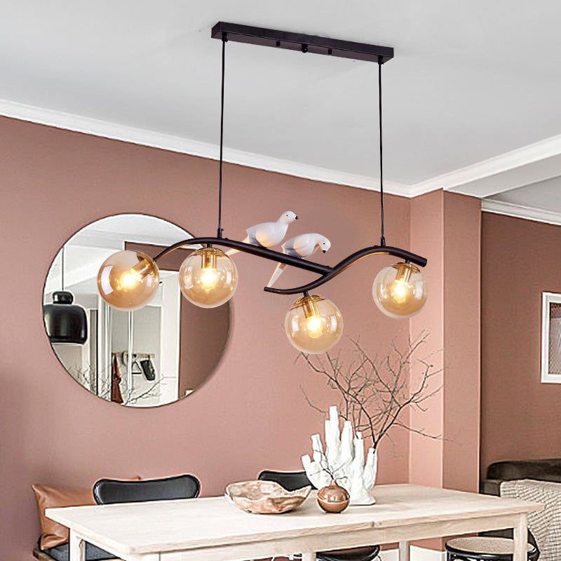 4-Lights Island Light Modern Style Island Hanging Light with Glass Shade for Living Room