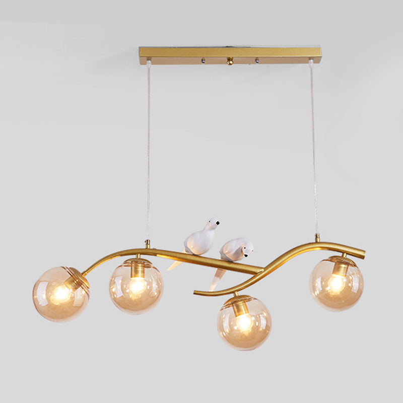 4-Lights Island Light Modern Style Island Hanging Light with Glass Shade for Living Room