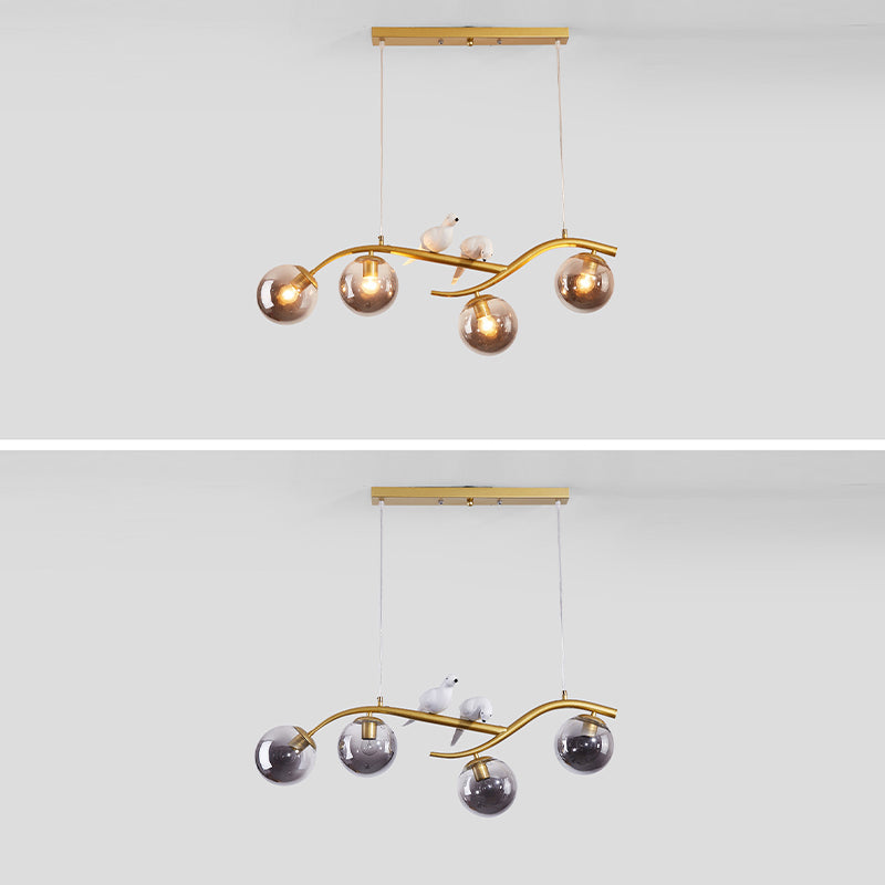 4-Lights Island Light Modern Style Island Hanging Light with Glass Shade for Living Room