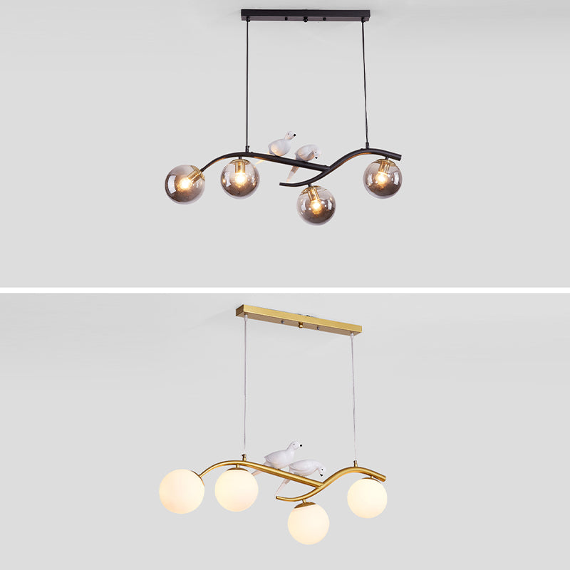4-Lights Island Light Modern Style Island Hanging Light with Glass Shade for Living Room