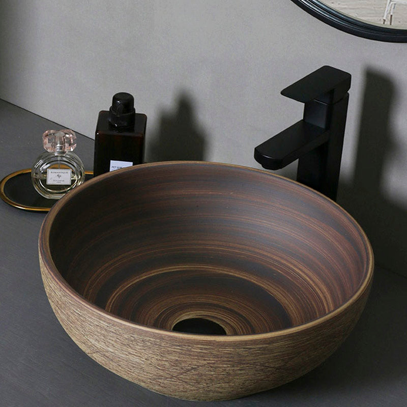Traditional Bathroom Sink Porcelain Oval-Shape Vessel Lavatory Sink with Pop-Up Drain
