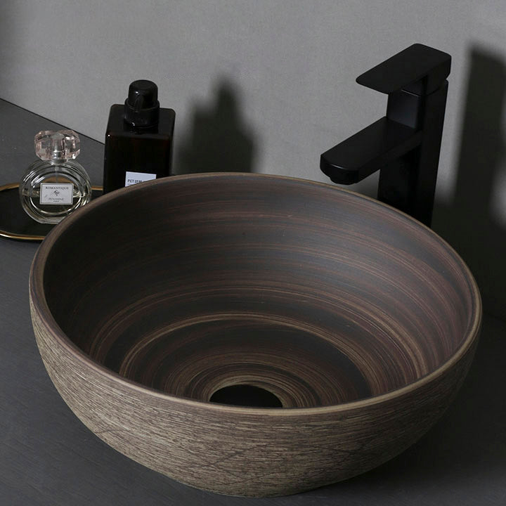 Traditional Bathroom Sink Porcelain Oval-Shape Vessel Lavatory Sink with Pop-Up Drain