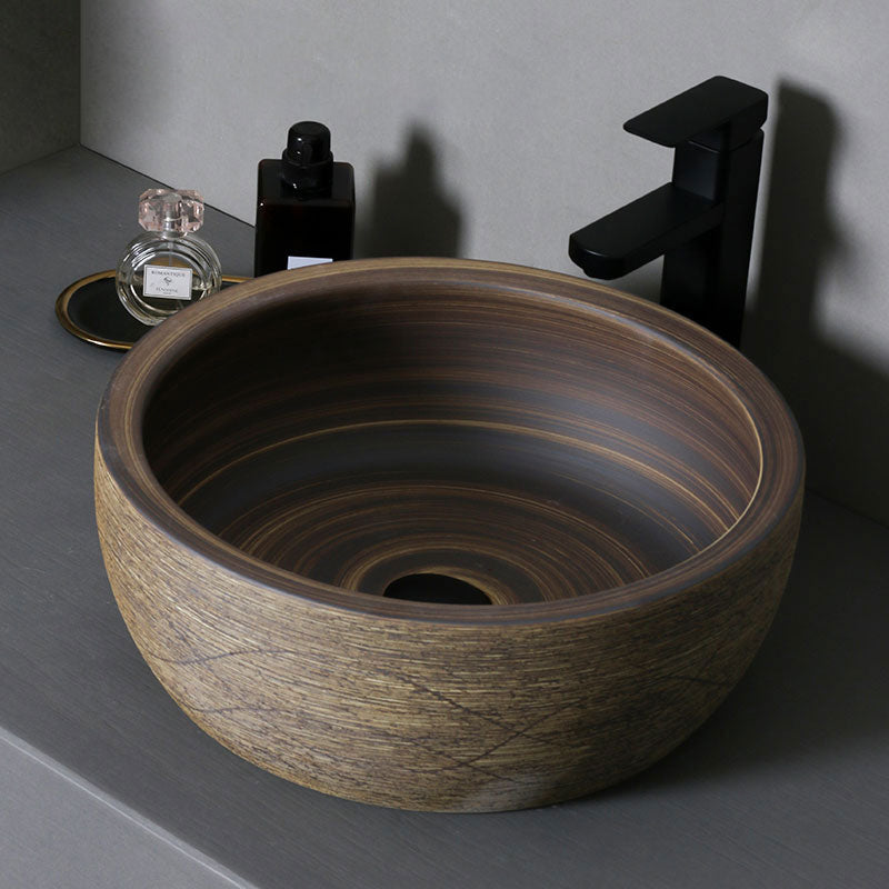 Traditional Bathroom Sink Porcelain Oval-Shape Vessel Lavatory Sink with Pop-Up Drain