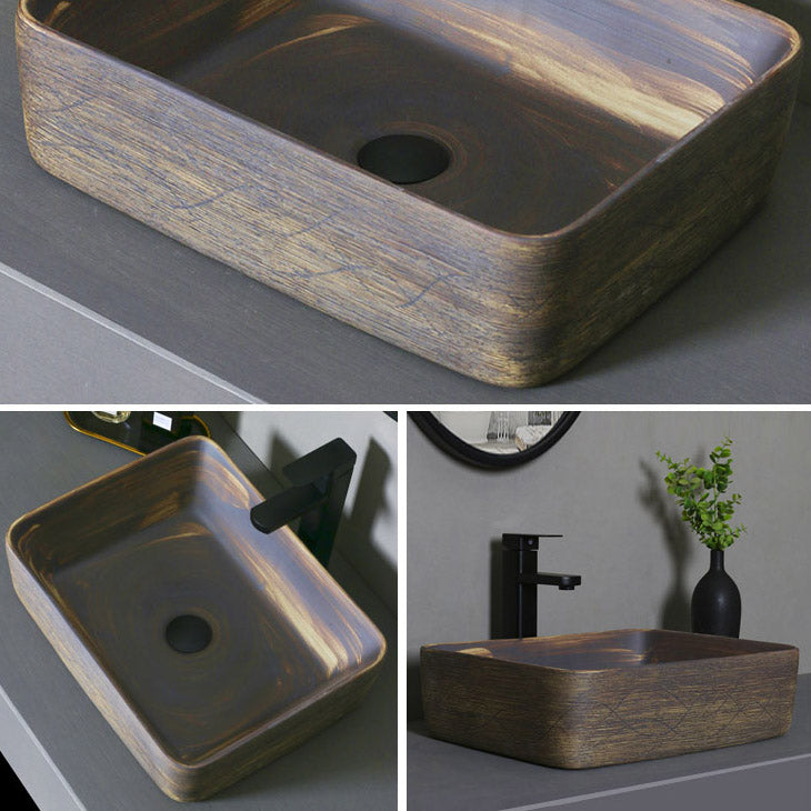 Traditional Bathroom Sink Porcelain Oval-Shape Vessel Lavatory Sink with Pop-Up Drain