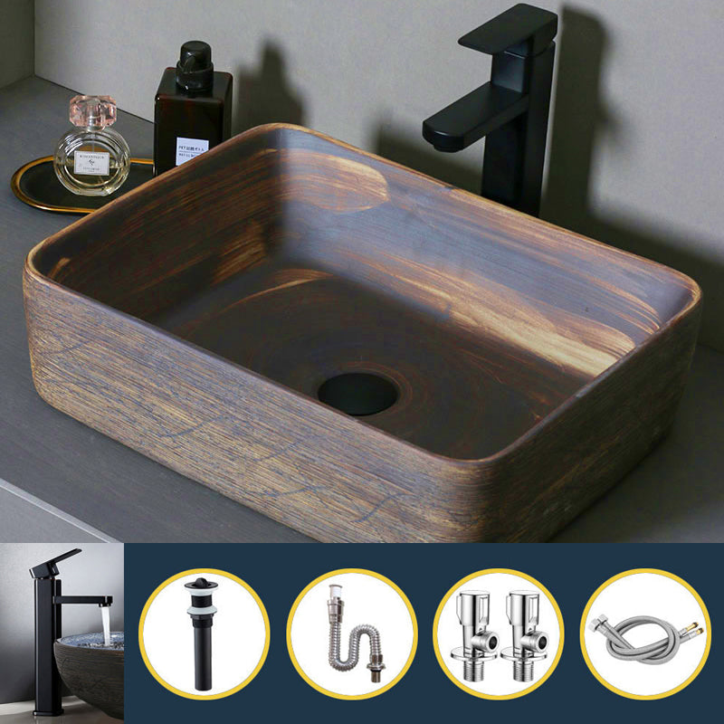 Traditional Bathroom Sink Porcelain Oval-Shape Vessel Lavatory Sink with Pop-Up Drain