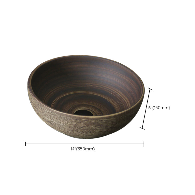 Traditional Bathroom Sink Porcelain Oval-Shape Vessel Lavatory Sink with Pop-Up Drain