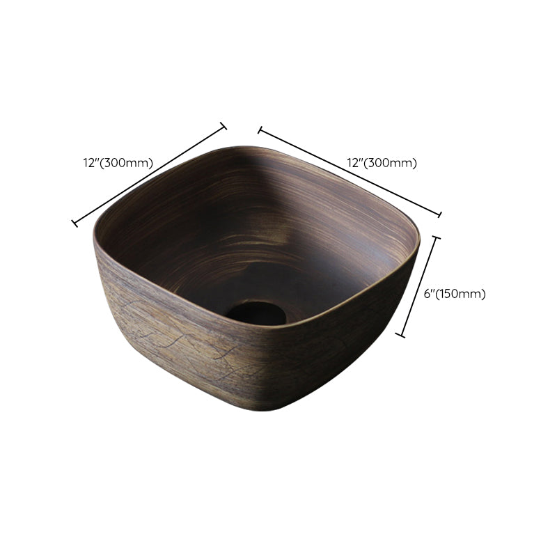 Traditional Bathroom Sink Porcelain Oval-Shape Vessel Lavatory Sink with Pop-Up Drain