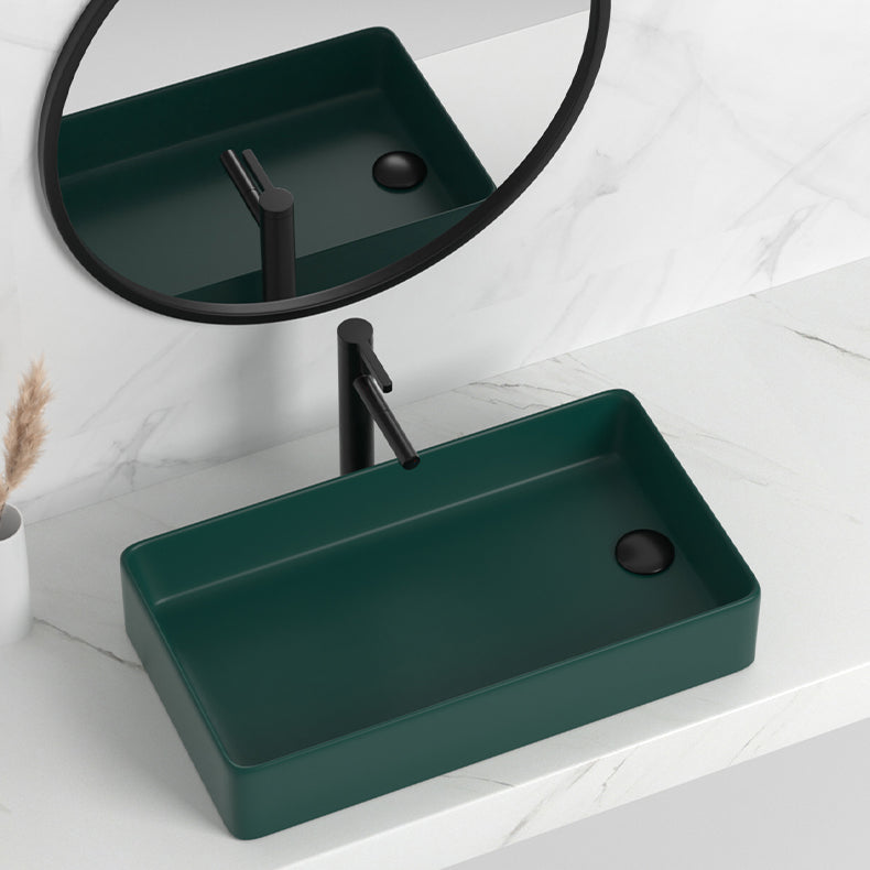 Contemporary Bathroom Sink Rectangular Porcelain Vessel Sink with Pop-Up Drain