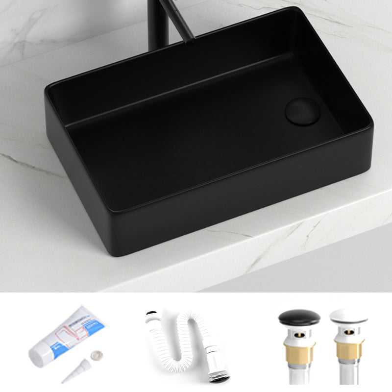 Contemporary Bathroom Sink Rectangular Porcelain Vessel Sink with Pop-Up Drain