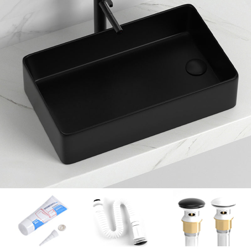 Contemporary Bathroom Sink Rectangular Porcelain Vessel Sink with Pop-Up Drain
