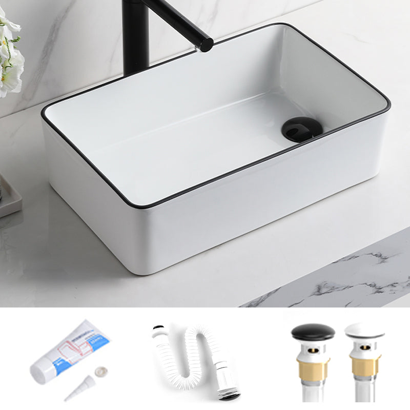 Contemporary Bathroom Sink Rectangular Porcelain Vessel Sink with Pop-Up Drain
