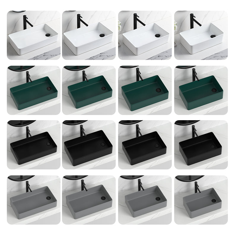 Contemporary Bathroom Sink Rectangular Porcelain Vessel Sink with Pop-Up Drain