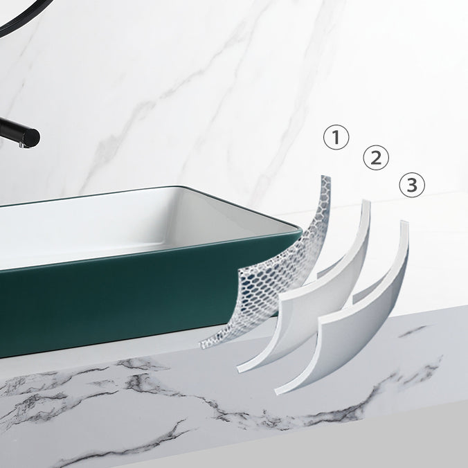 Contemporary Bathroom Sink Rectangular Porcelain Vessel Sink with Pop-Up Drain