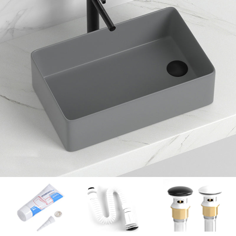 Contemporary Bathroom Sink Rectangular Porcelain Vessel Sink with Pop-Up Drain