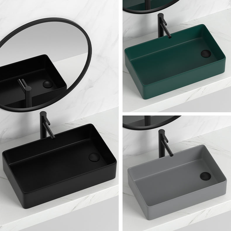 Contemporary Bathroom Sink Rectangular Porcelain Vessel Sink with Pop-Up Drain