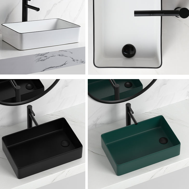 Contemporary Bathroom Sink Rectangular Porcelain Vessel Sink with Pop-Up Drain