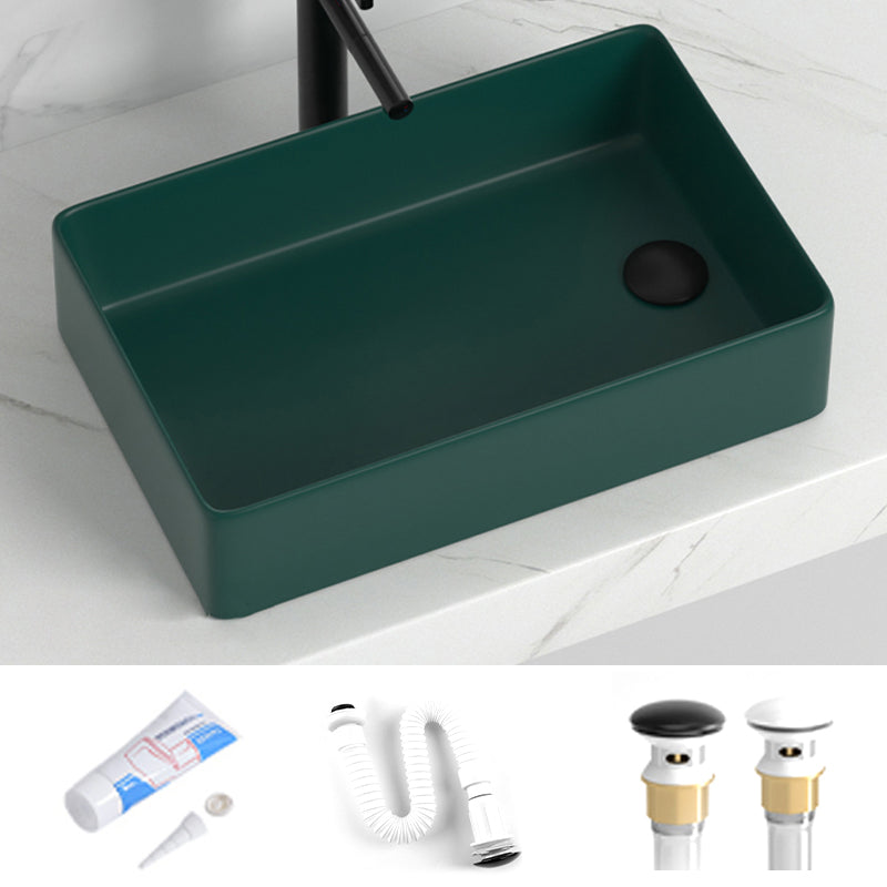 Contemporary Bathroom Sink Rectangular Porcelain Vessel Sink with Pop-Up Drain