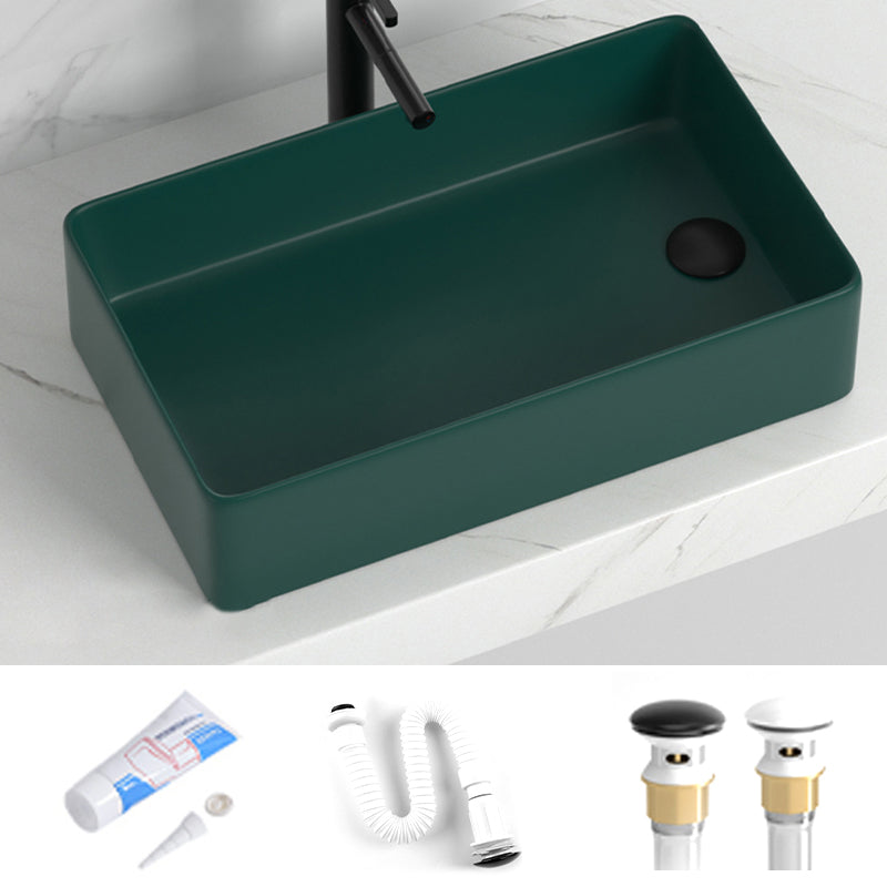 Contemporary Bathroom Sink Rectangular Porcelain Vessel Sink with Pop-Up Drain