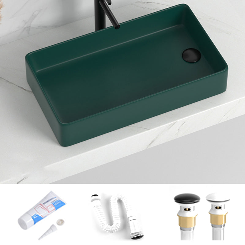 Contemporary Bathroom Sink Rectangular Porcelain Vessel Sink with Pop-Up Drain