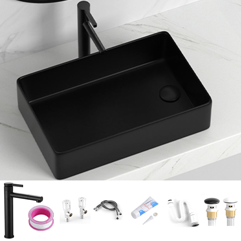 Contemporary Bathroom Sink Rectangular Porcelain Vessel Sink with Pop-Up Drain
