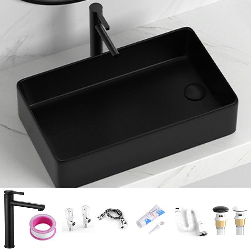 Contemporary Bathroom Sink Rectangular Porcelain Vessel Sink with Pop-Up Drain