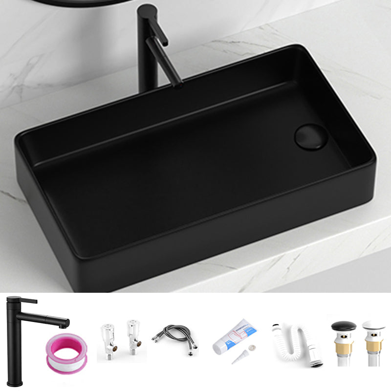 Contemporary Bathroom Sink Rectangular Porcelain Vessel Sink with Pop-Up Drain