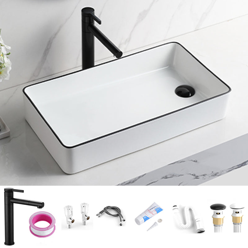 Contemporary Bathroom Sink Rectangular Porcelain Vessel Sink with Pop-Up Drain