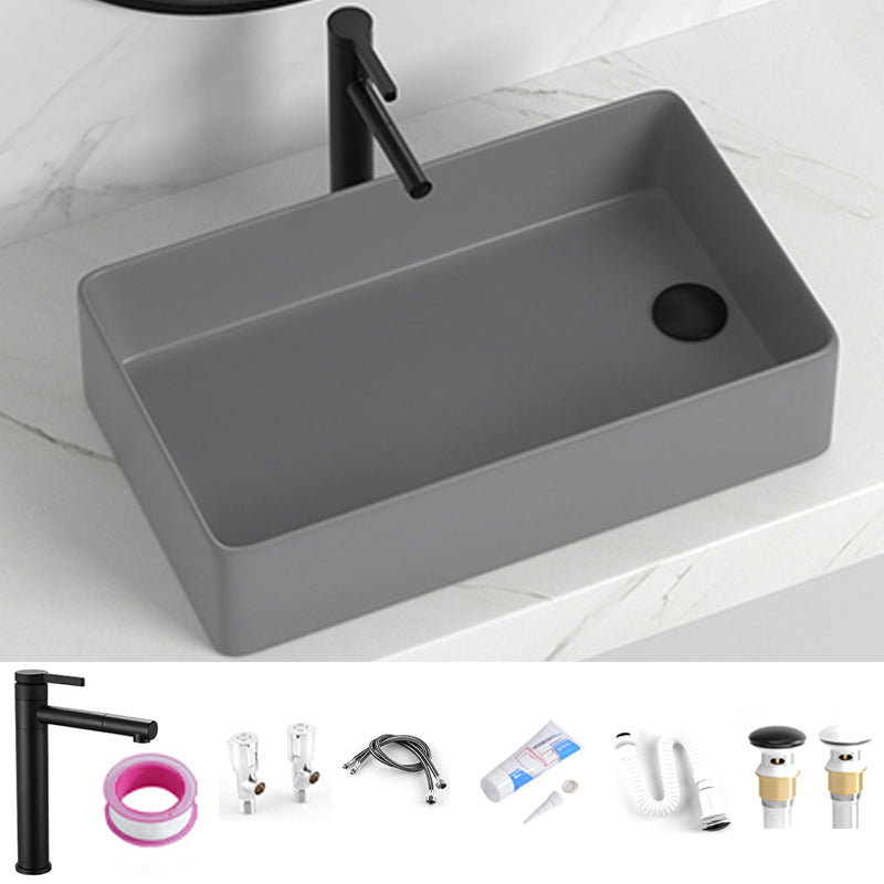 Contemporary Bathroom Sink Rectangular Porcelain Vessel Sink with Pop-Up Drain