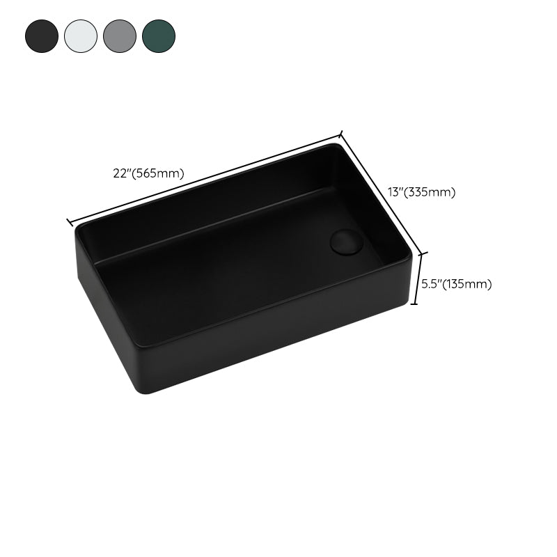 Contemporary Bathroom Sink Rectangular Porcelain Vessel Sink with Pop-Up Drain