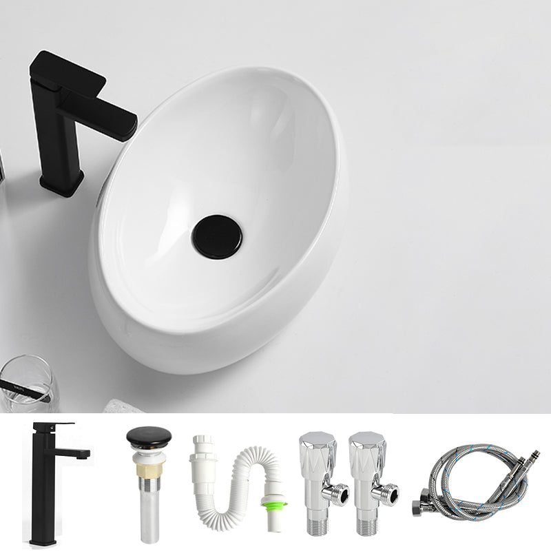 Traditional Vessel Lavatory Sink Oval Porcelain with Pop-Up Drain Basin Sink