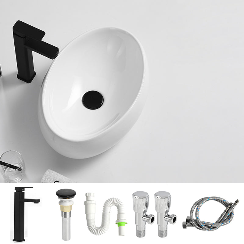 Traditional Vessel Lavatory Sink Oval Porcelain with Pop-Up Drain Basin Sink