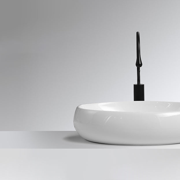 Traditional Vessel Lavatory Sink Oval Porcelain with Pop-Up Drain Basin Sink