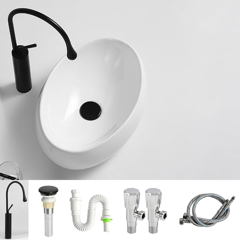 Traditional Vessel Lavatory Sink Oval Porcelain with Pop-Up Drain Basin Sink