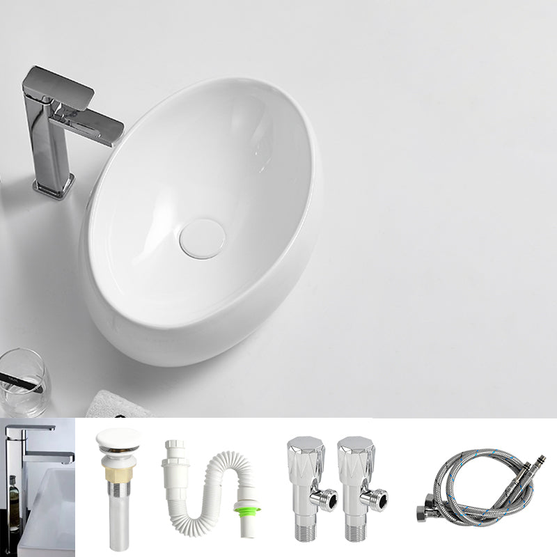 Traditional Vessel Lavatory Sink Oval Porcelain with Pop-Up Drain Basin Sink