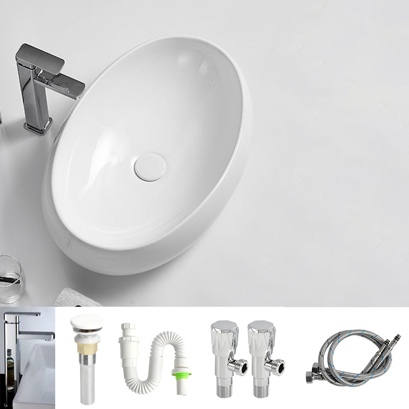 Traditional Vessel Lavatory Sink Oval Porcelain with Pop-Up Drain Basin Sink