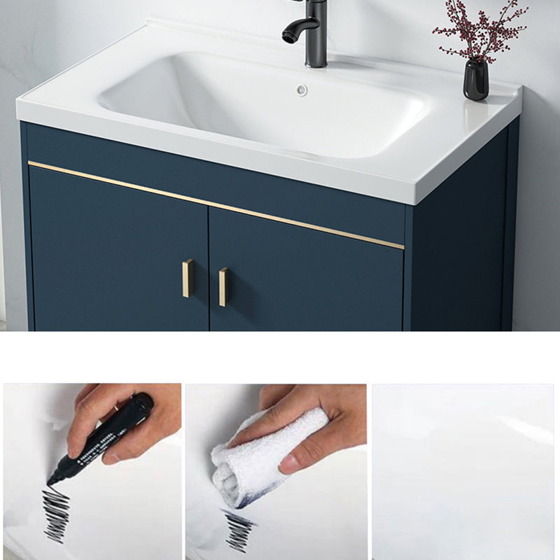 Blue Bath Vanity Hardware Glam Metal Freestanding Bathroom Vanity Set with Mirror