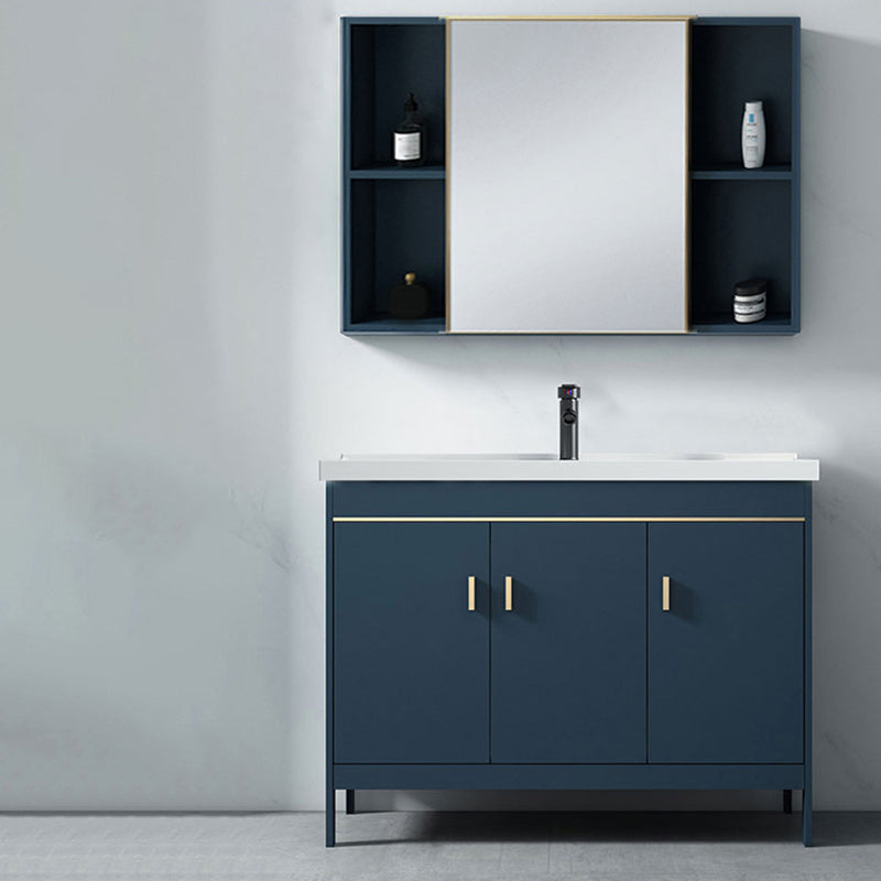 Blue Bath Vanity Hardware Glam Metal Freestanding Bathroom Vanity Set with Mirror
