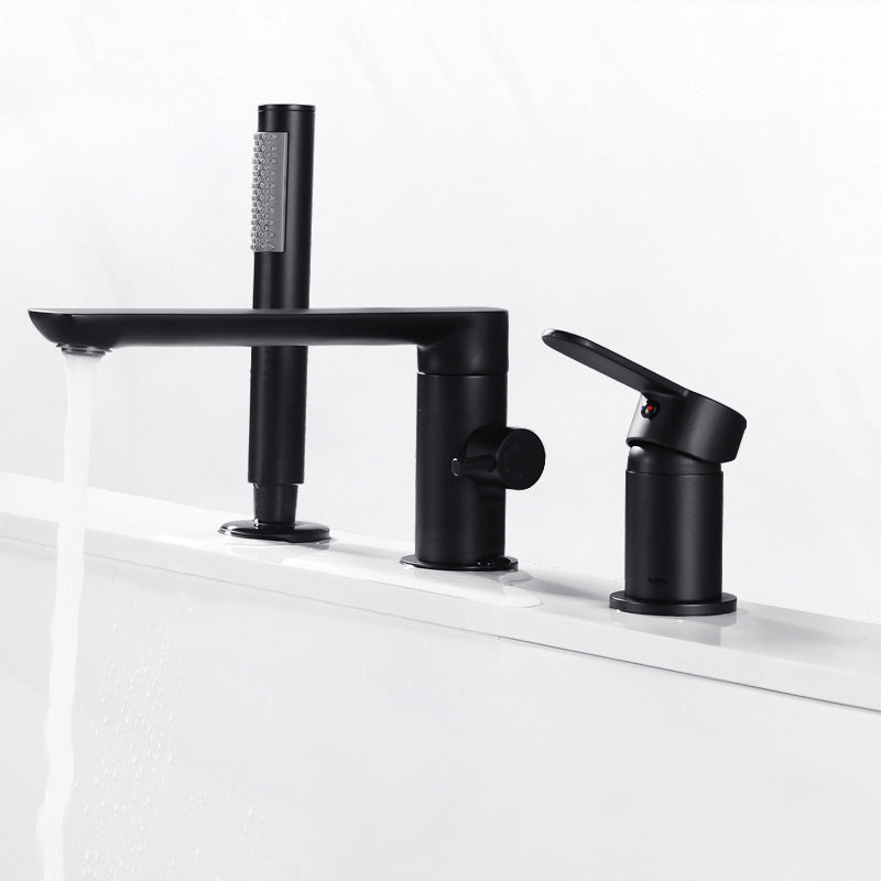 Deck Mounted Copper Freestanding Tub Filler Low Arc Roman Tub Faucet Set