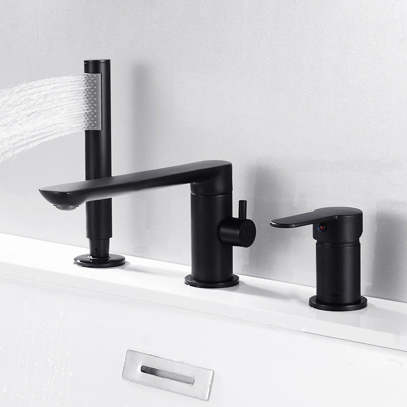 Deck Mounted Copper Freestanding Tub Filler Low Arc Roman Tub Faucet Set