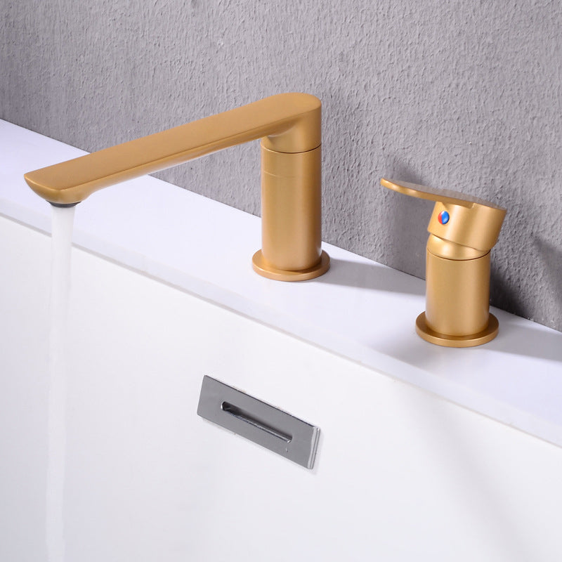 Deck Mounted Copper Freestanding Tub Filler Low Arc Roman Tub Faucet Set